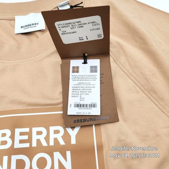 WOMEN'S BURBERRY SANTO LOGO T-SHIRT/SOFT FAWN/MEDIUM RETAIL $480 - Picture 16 of 16